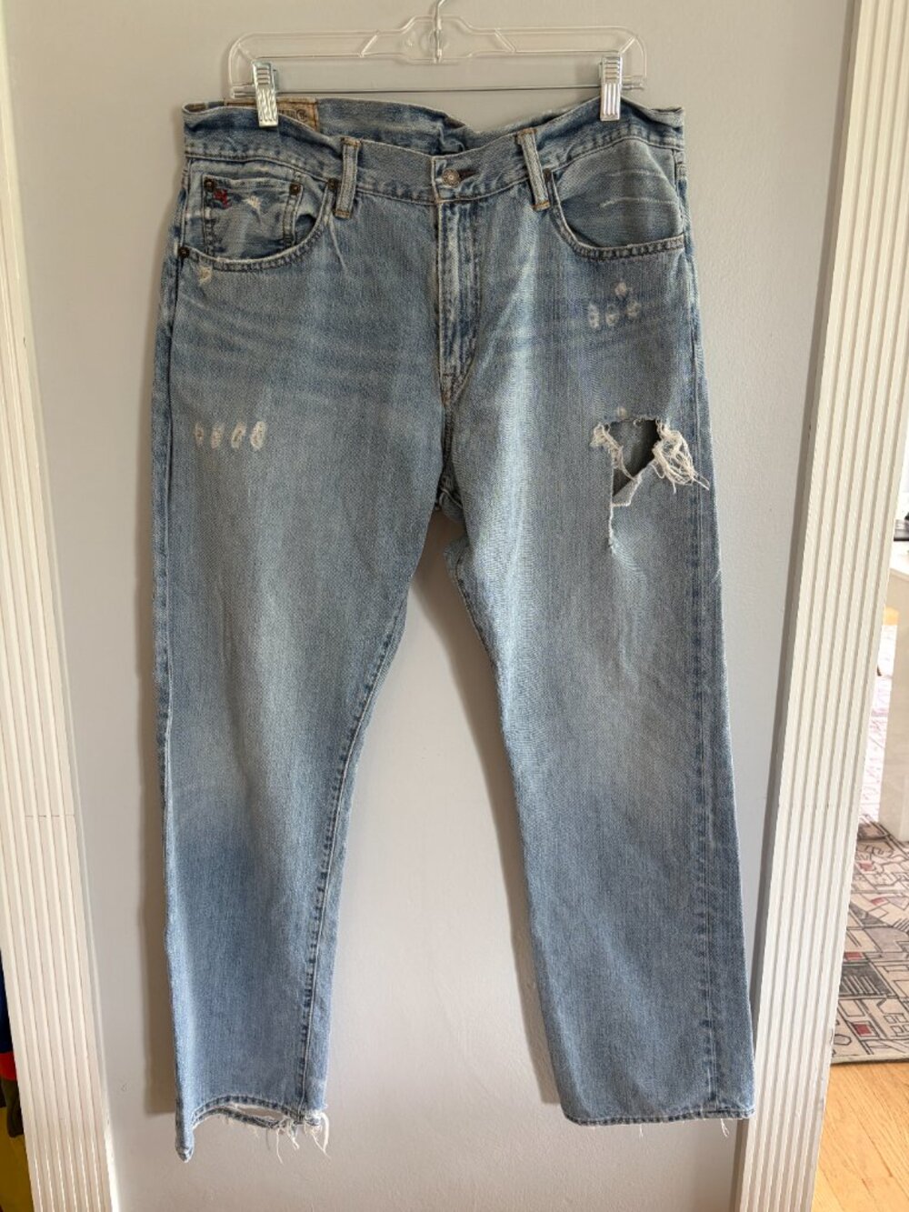 Polo Ralph Lauren Vintage 67 Jeans Mens 34x30 Distressed Light Wash Y2K Denim